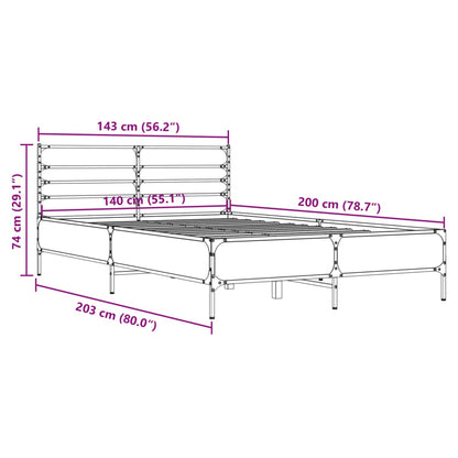 Bed Frame | Brown Oak | Engineered wood, Metal | Double | Bed Frame