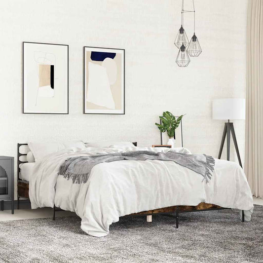 Bed Frame | Smoked Oak | Engineered Wood, Metal | King | Bed Frame