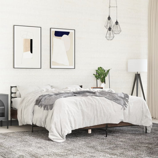 Bed Frame | Brown Oak | Engineered wood, Metal | King | Bed Frame