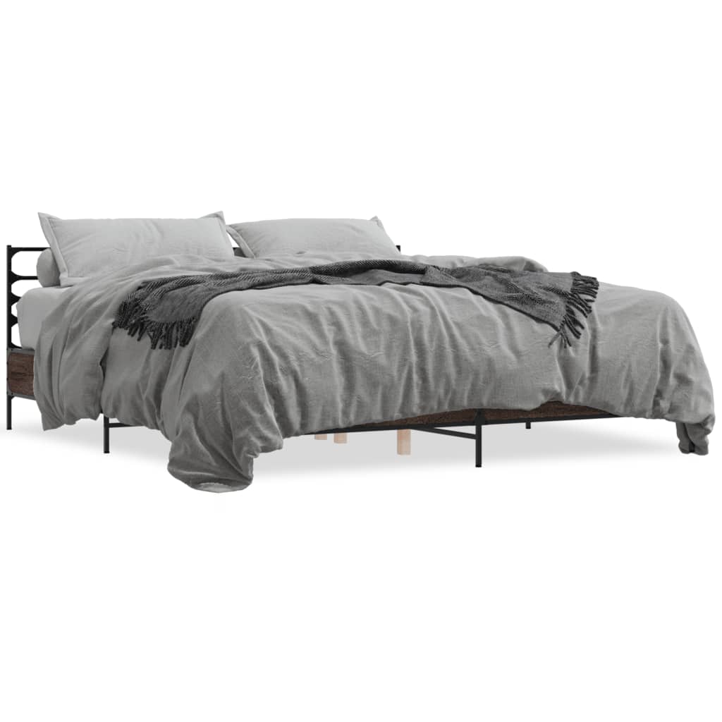 Bed Frame | Brown Oak | Engineered Wood, Metal, Plywood | Super King