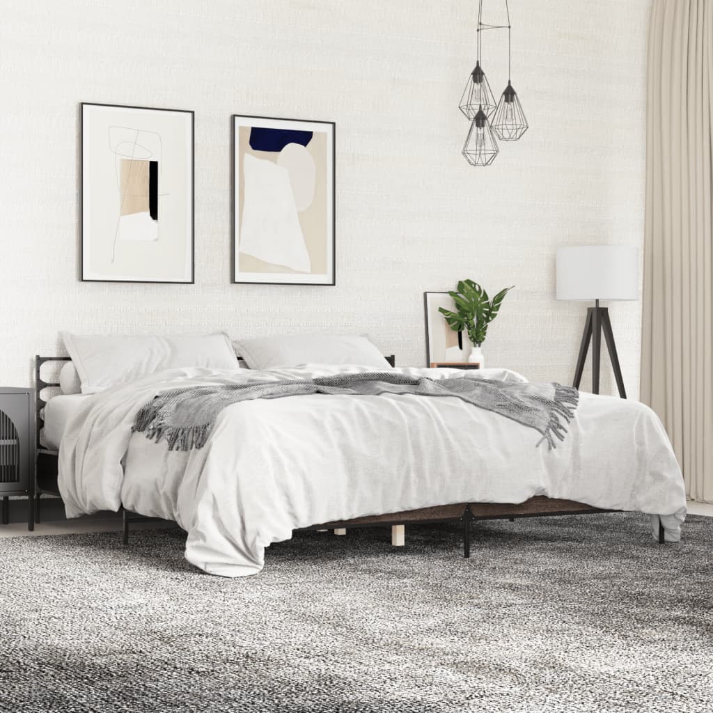 Bed Frame | Brown Oak | Engineered Wood, Metal, Plywood | Super King