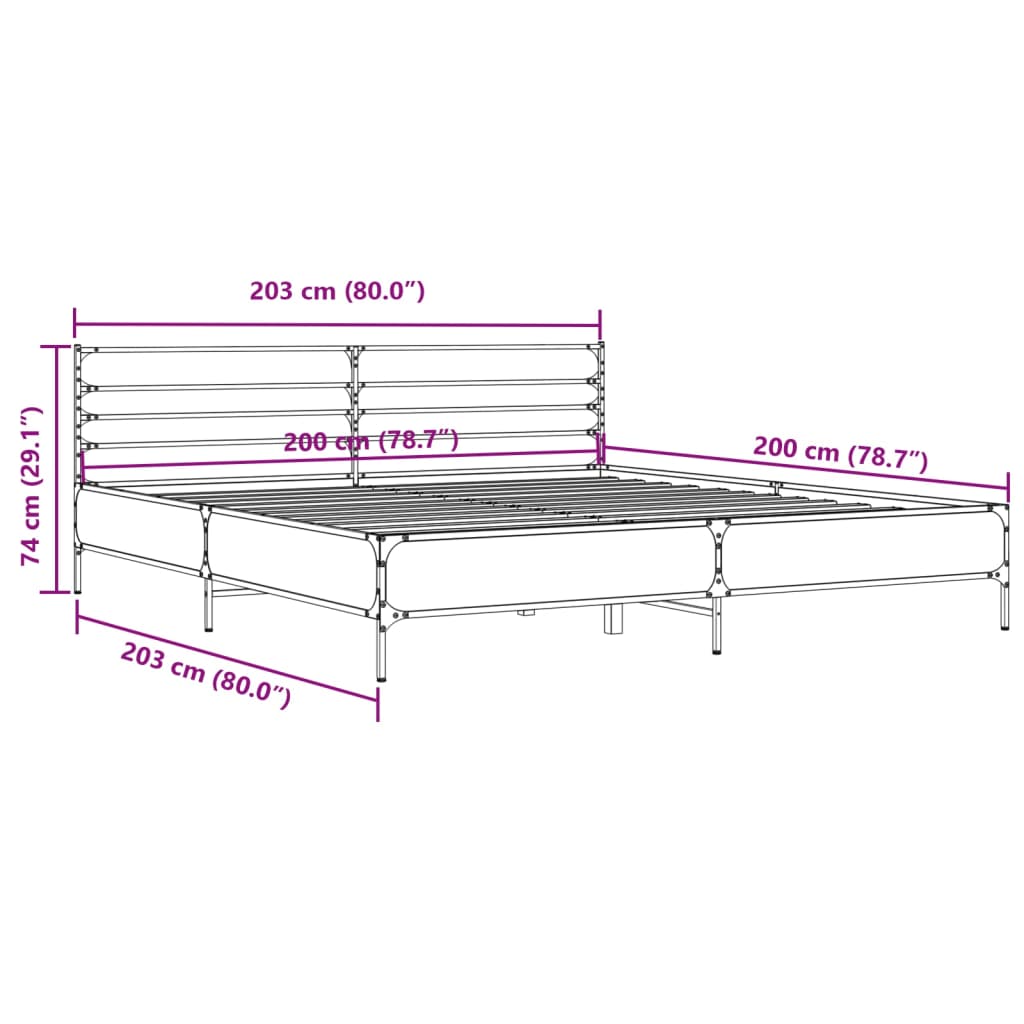 Bed Frame | Grey Sonoma | Engineered Wood and Metal | Double | Bed Frame