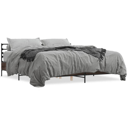 Bed Frame | Brown oak | Engineered wood, Metal, Plywood | Double | Modern