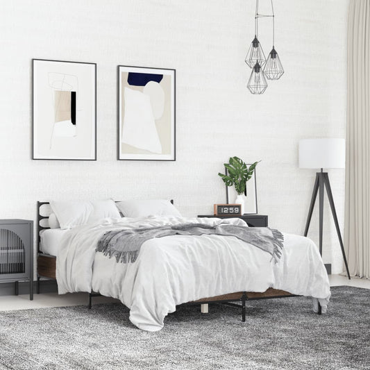 Bed Frame | Brown Oak | Engineered Wood, Metal, Plywood | Small Double