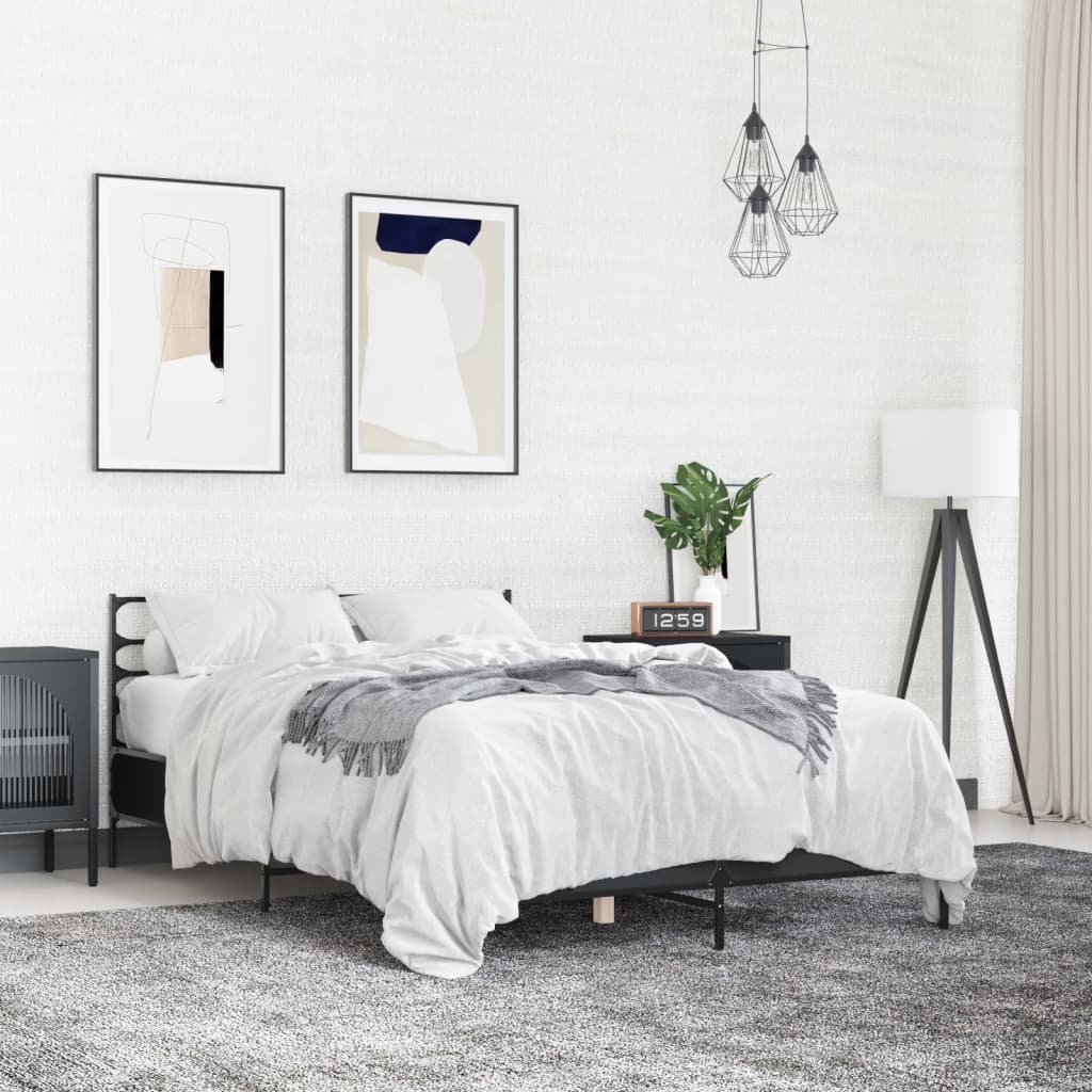 Bed Frame | Black | Engineered wood and metal | Double | Modern