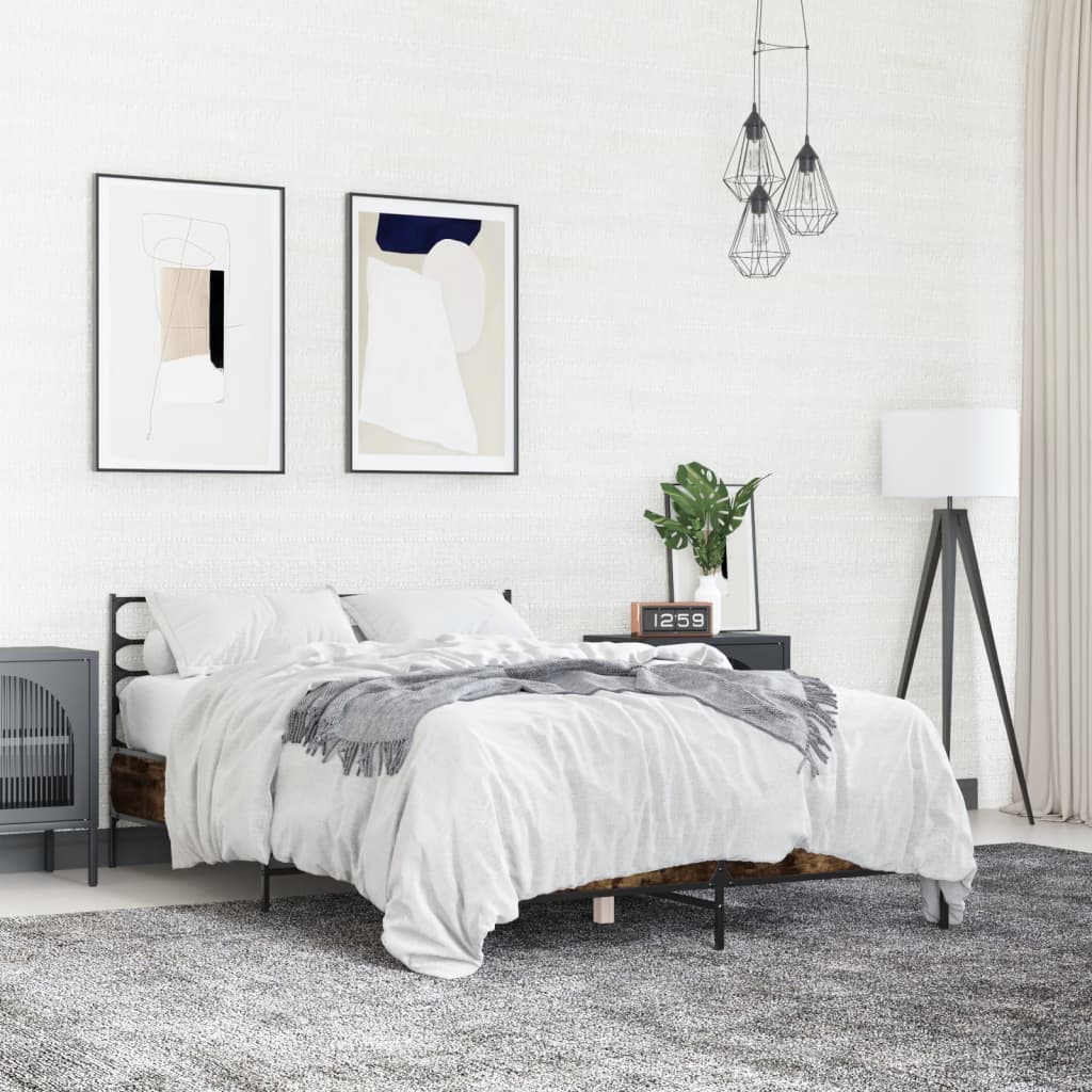 Bed Frame without Mattress Smoked Oak 140x190 cm