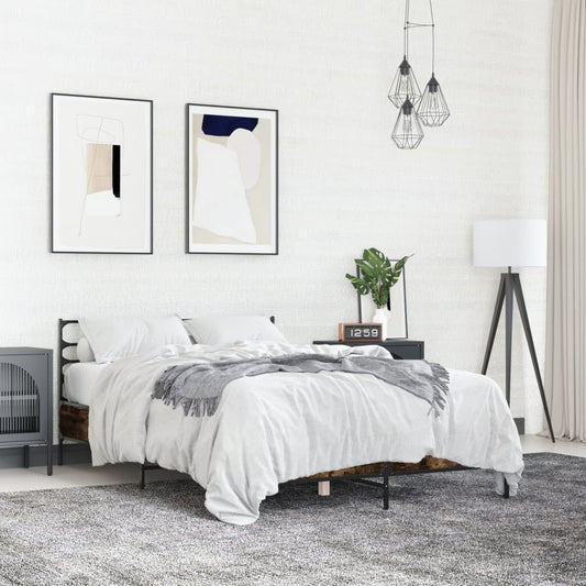 Bed Frame without Mattress Smoked Oak 140x190 cm