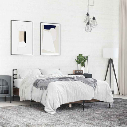 Bed Frame | Brown oak | Engineered wood, metal, plywood | Double