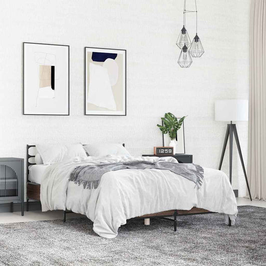 Bed Frame | Brown oak | Engineered wood, metal, plywood | Double