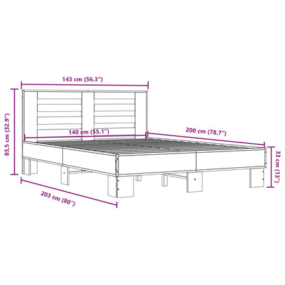 Bed Frame without Mattress Grey Sonoma 140x200 cm