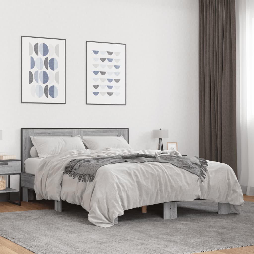 Bed Frame | Grey Sonoma | Engineered wood, metal, plywood | Double