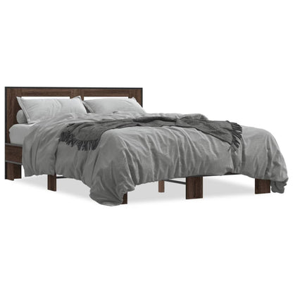 Bed Frame | Brown Oak | Engineered wood, Metal | Double | Modern