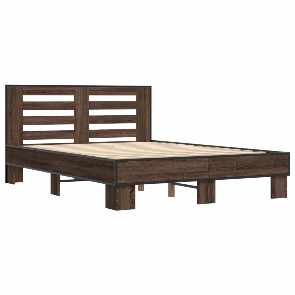 Bed Frame | Brown Oak | Engineered wood, Metal | Double | Modern