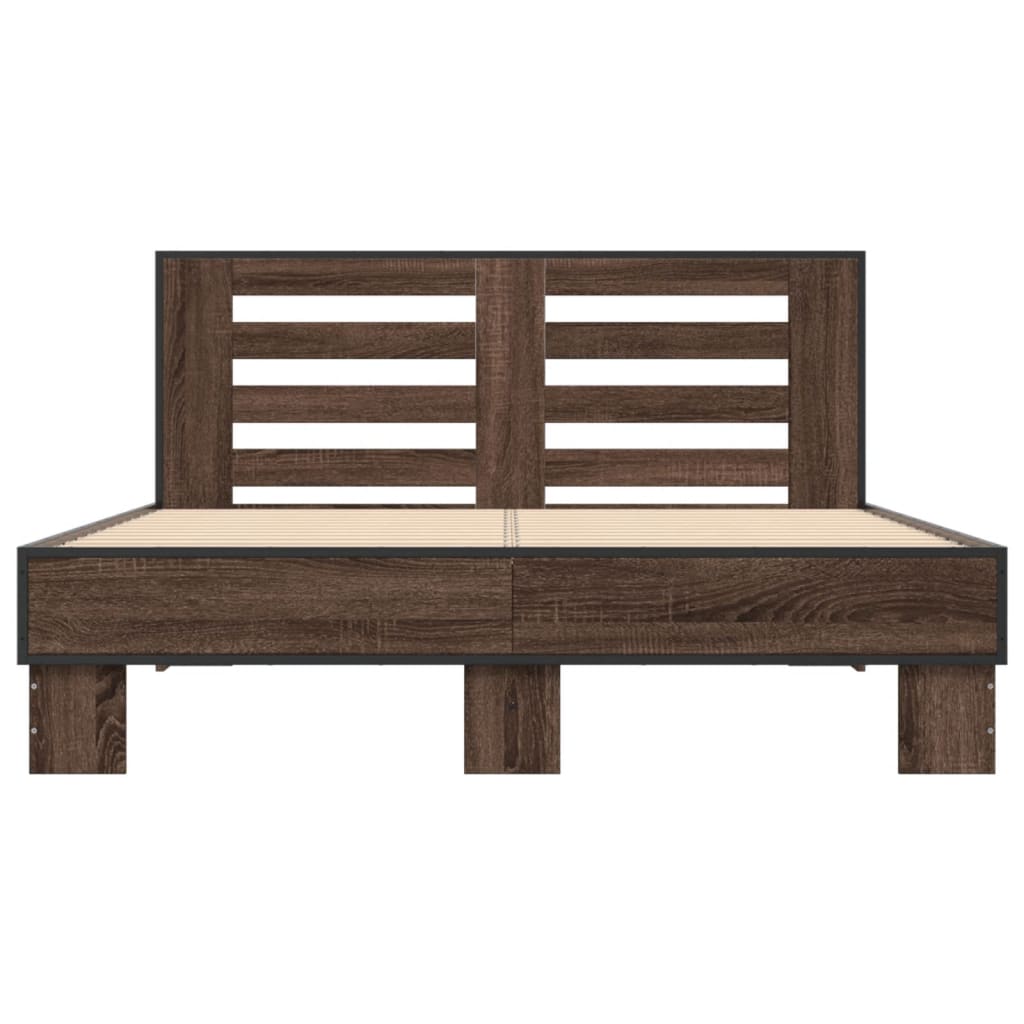 Bed Frame | Brown Oak | Engineered wood, Metal | Double | Modern