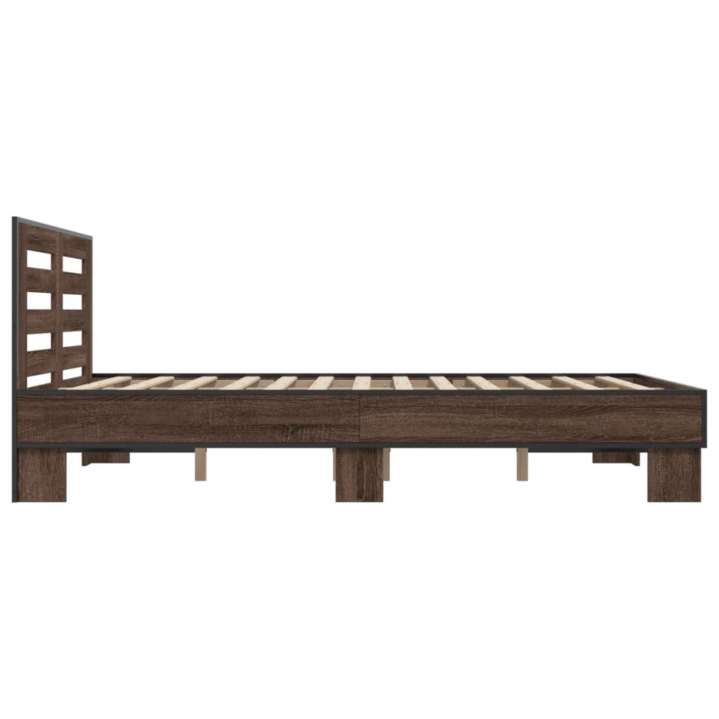 Bed Frame | Brown Oak | Engineered wood, Metal | Double | Modern