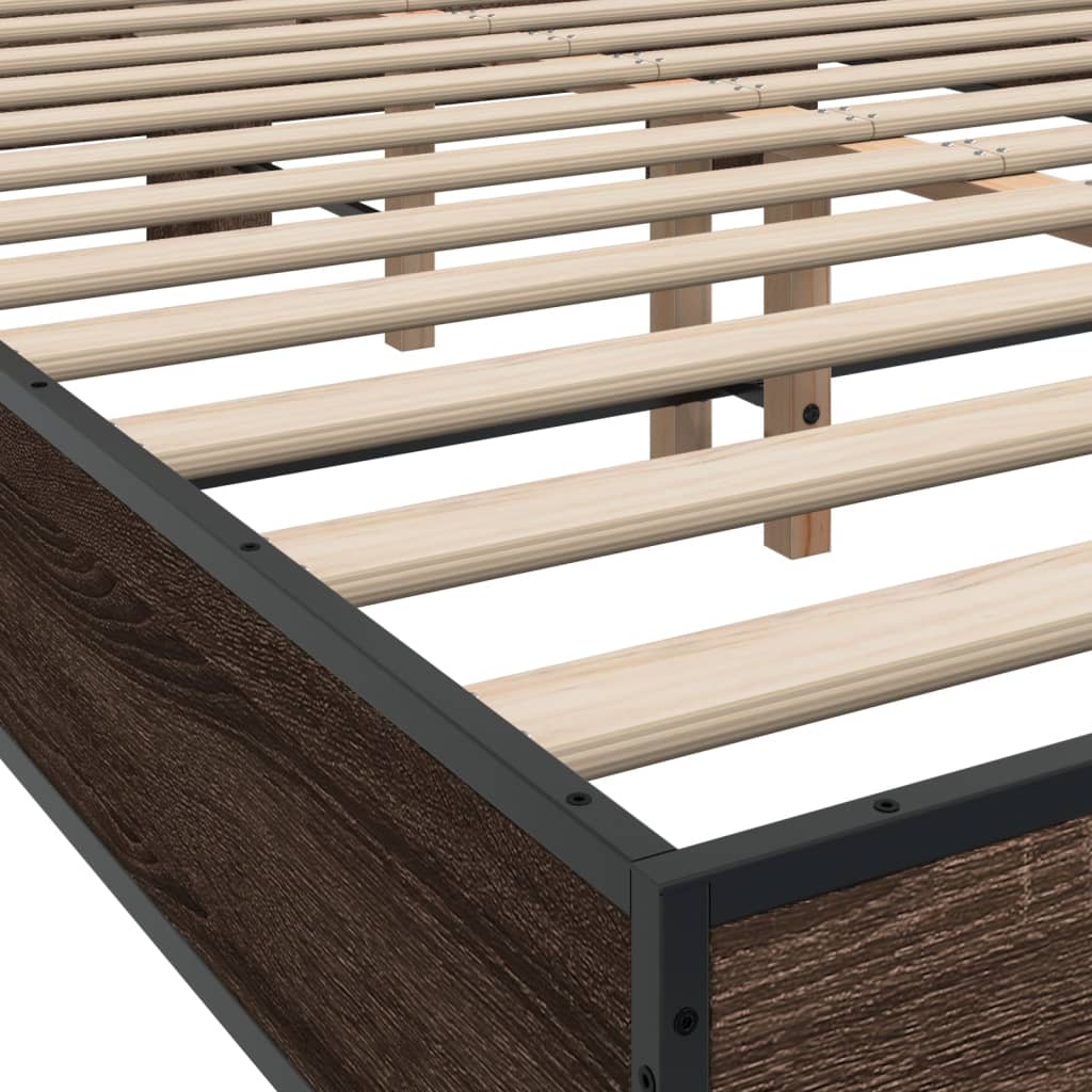 Bed Frame | Brown Oak | Engineered wood, Metal | Double | Modern