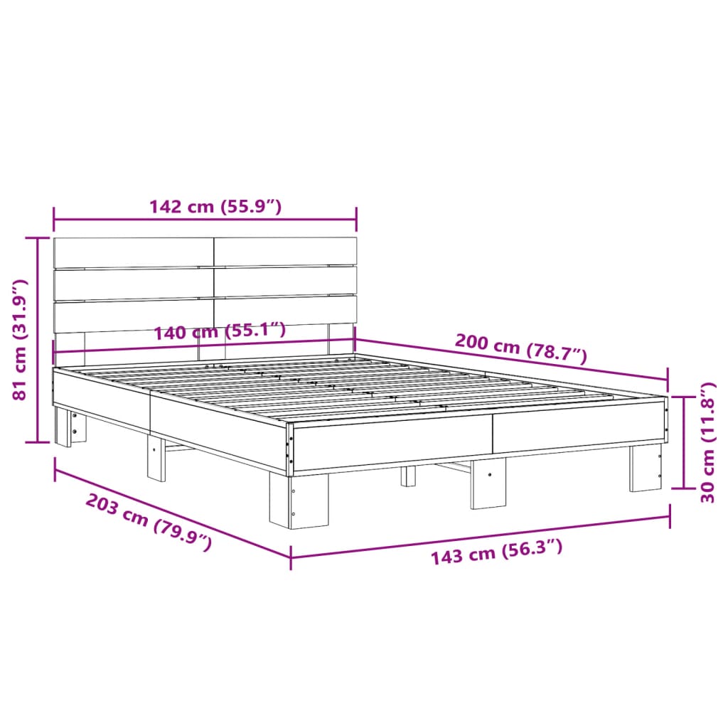 Bed Frame without Mattress Sonoma Oak 140x200 cm