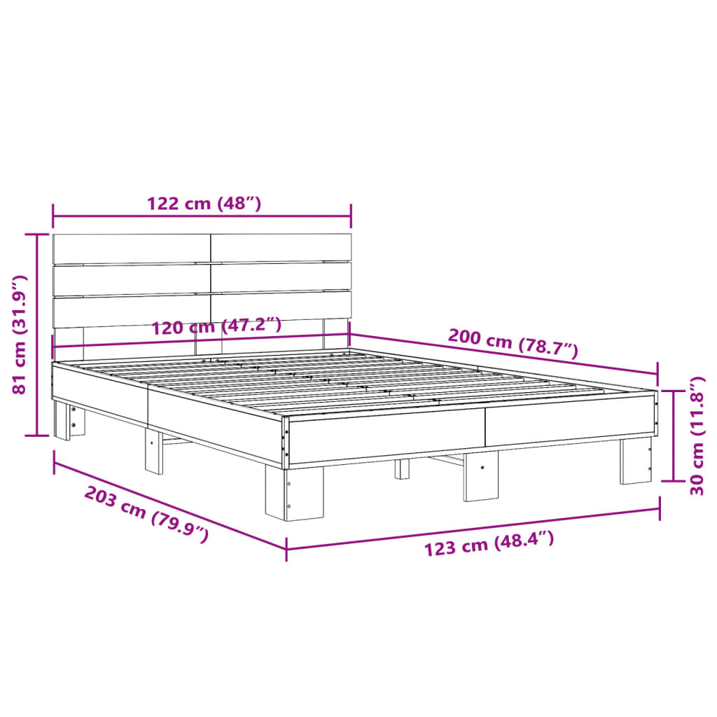 Bed Frame without Mattress Grey Sonoma 120x200 cm