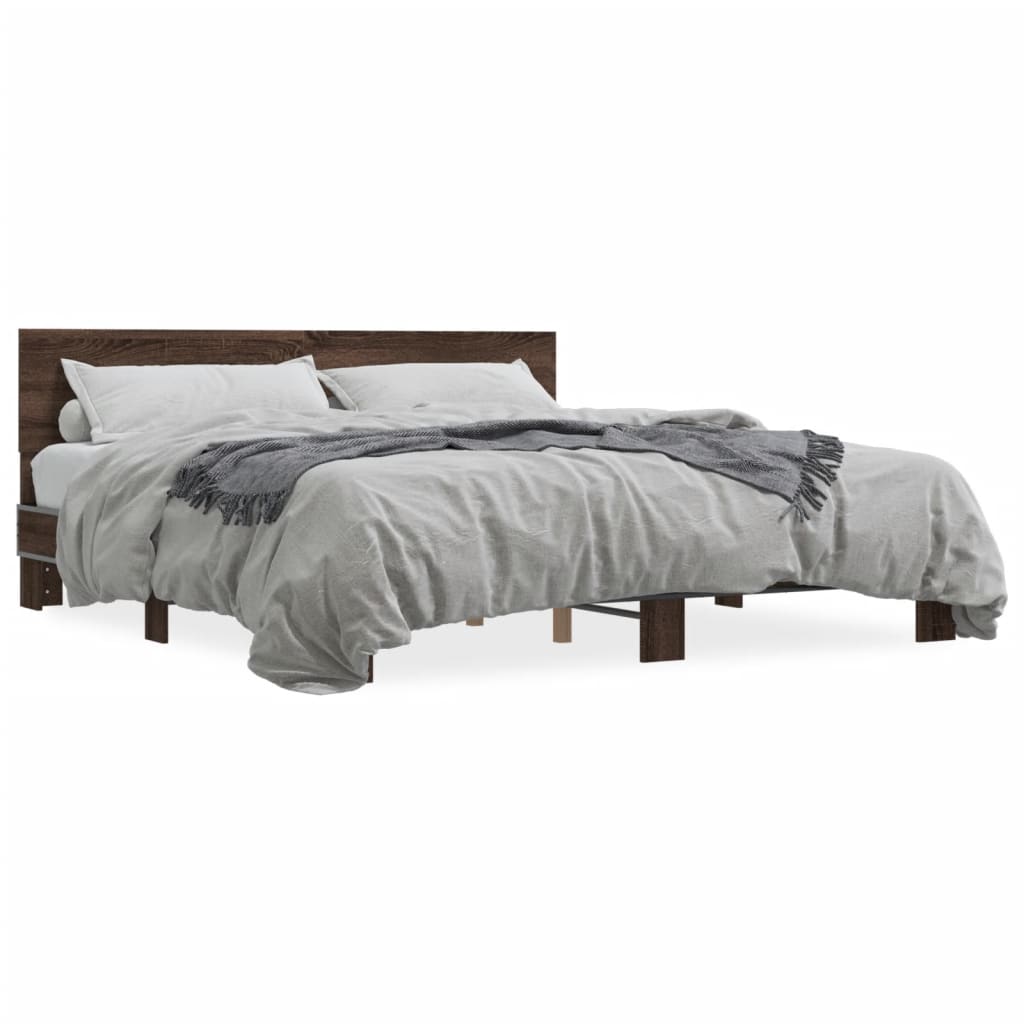Bed Frame | Brown Oak | Engineered Wood, Metal | Double | Modern