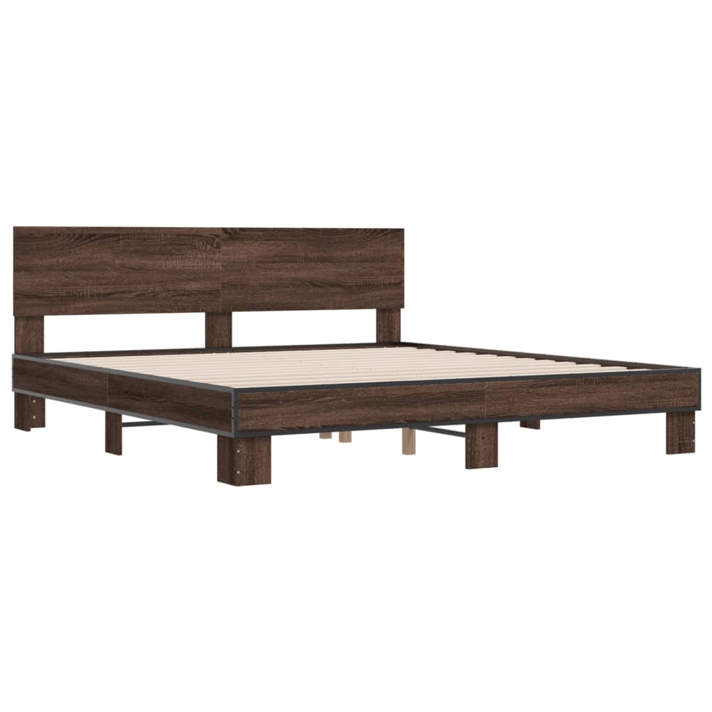 Bed Frame | Brown Oak | Engineered Wood, Metal | Double | Modern