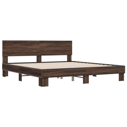 Bed Frame | Brown Oak | Engineered Wood, Metal | Double | Modern