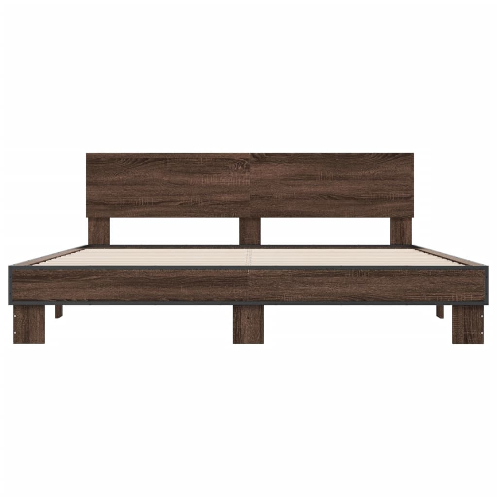 Bed Frame | Brown Oak | Engineered Wood, Metal | Double | Modern