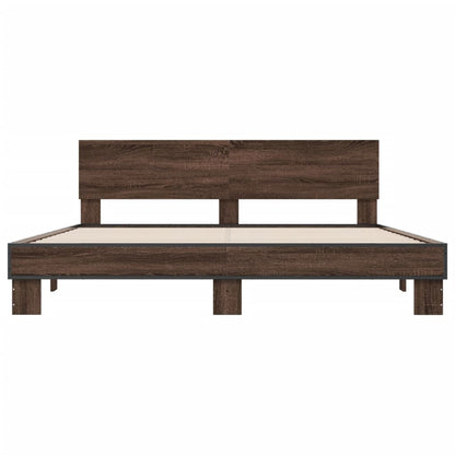 Bed Frame | Brown Oak | Engineered Wood, Metal | Double | Modern