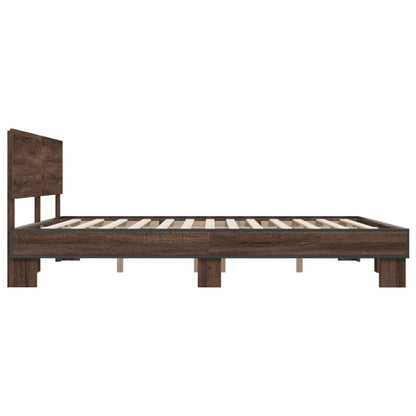 Bed Frame | Brown Oak | Engineered Wood, Metal | Double | Modern