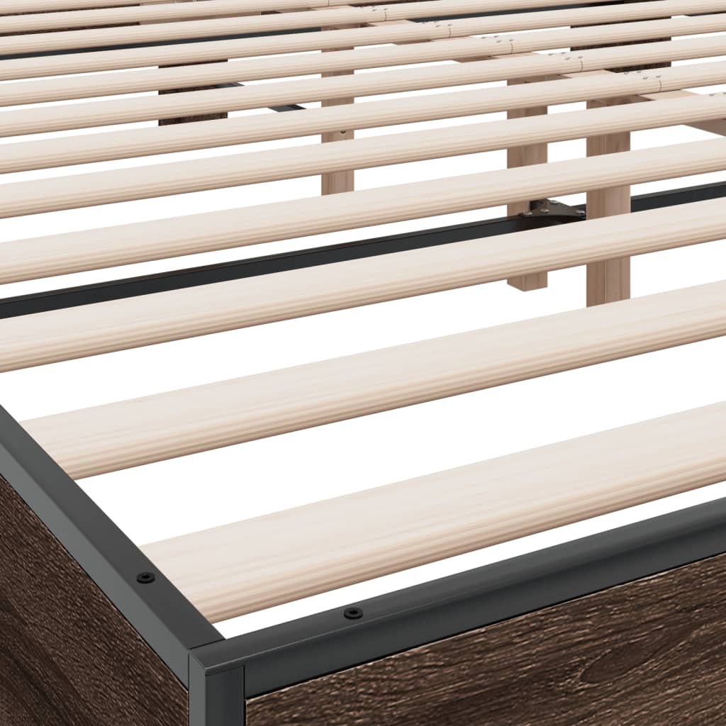 Bed Frame | Brown Oak | Engineered Wood, Metal | Double | Modern