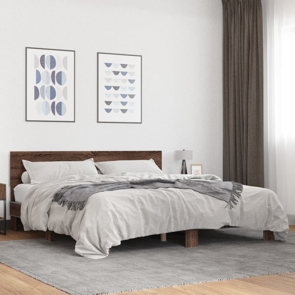 Bed Frame | Brown Oak | Engineered Wood, Metal | Double | Modern