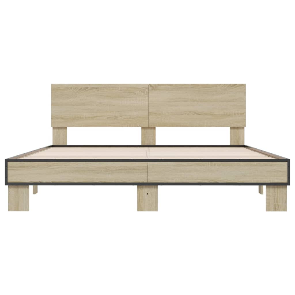 Bed Frame | Sonoma Oak | Engineered Wood and Metal, Plywood Slats