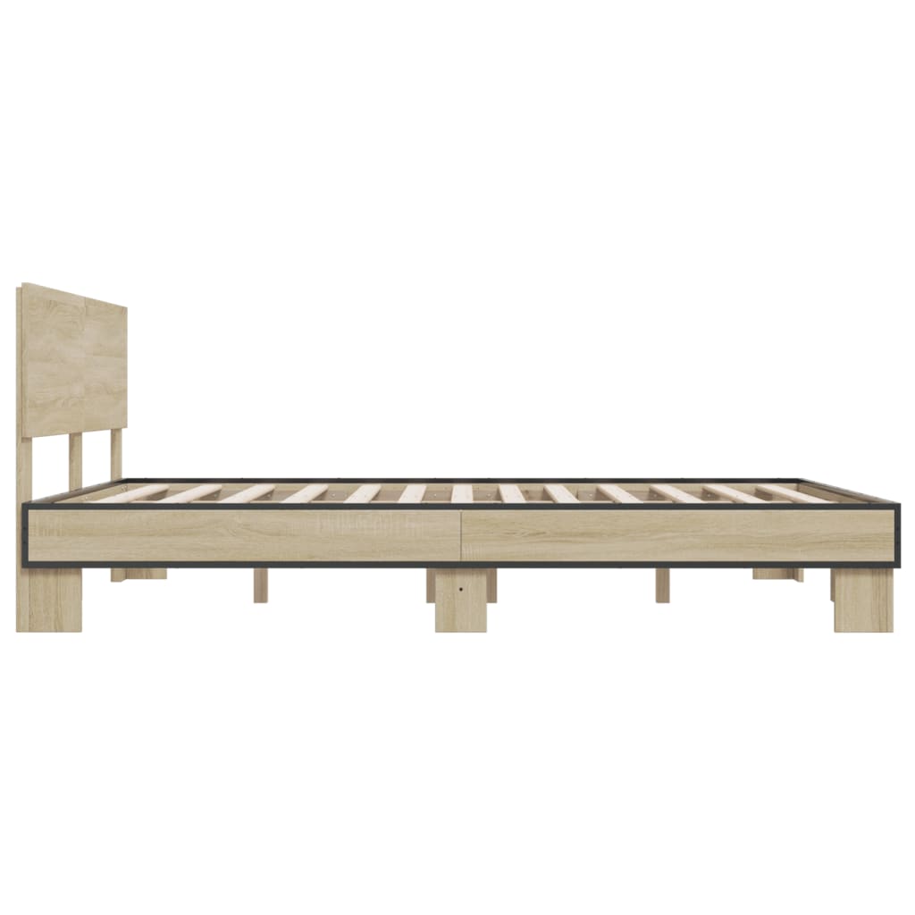Bed Frame | Sonoma Oak | Engineered Wood and Metal, Plywood Slats