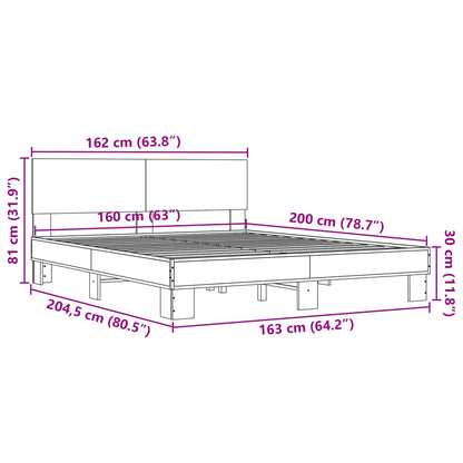 Bed Frame | Sonoma Oak | Engineered Wood and Metal, Plywood Slats