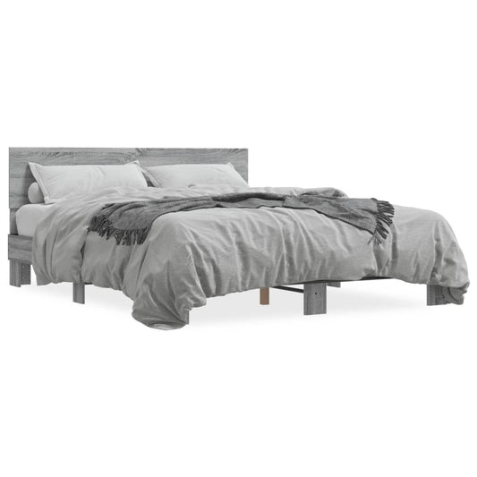 Bed Frame | Grey Sonoma |Engineered wood and metal with plywood slats