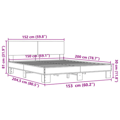 Bed Frame without Mattress Grey Sonoma 150x200 cm King Size