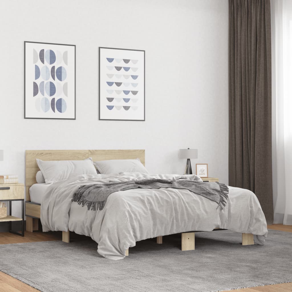 Bed Frame | Sonoma oak | Engineered wood and metal | Double | Durable
