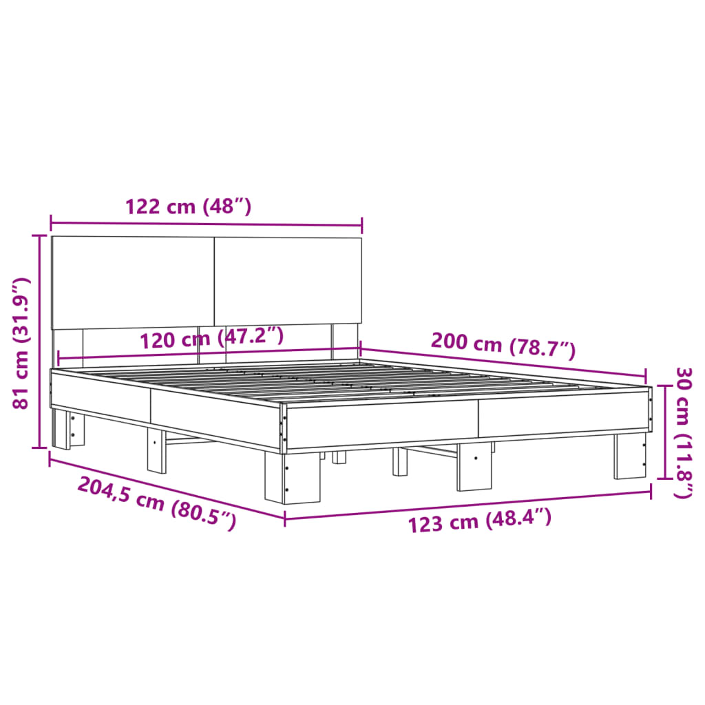 Bed Frame | Grey Sonoma | Engineered wood, Metal | Double |  Durable