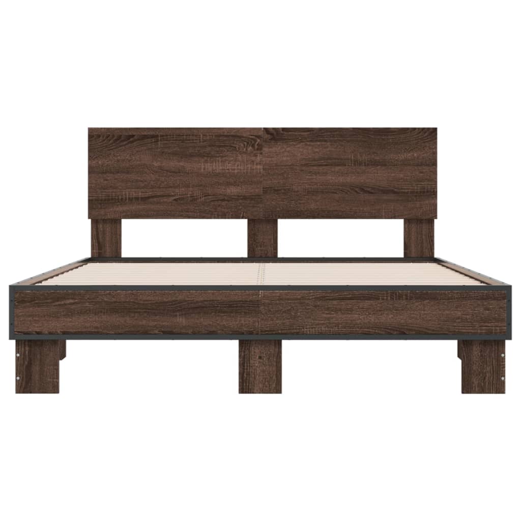 Bed Frame | Brown Oak | Engineered wood, metal, plywood | Double