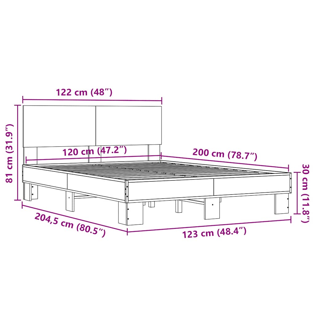 Bed Frame | Brown Oak | Engineered wood, metal, plywood | Double