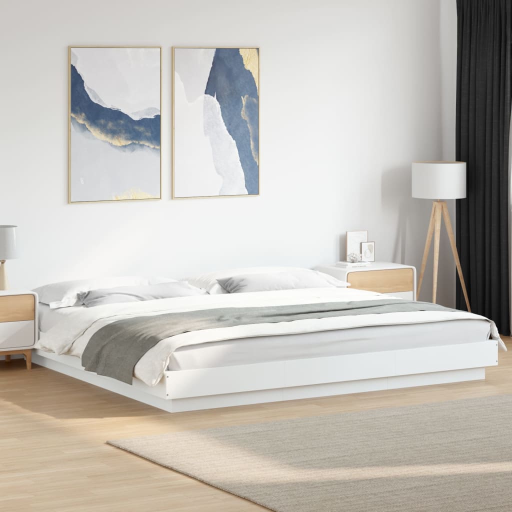 Bed Frame with LED Lights without Mattress White 200x200cm