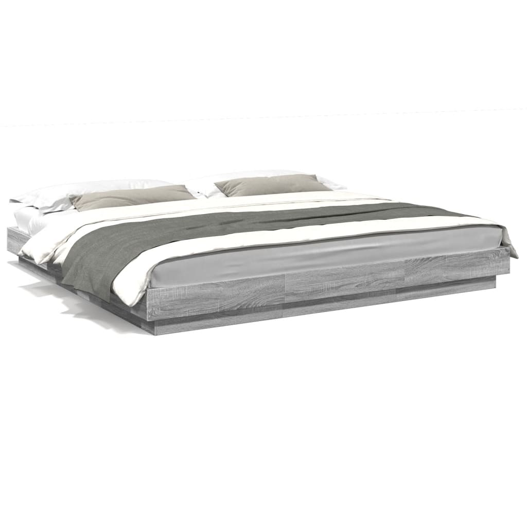 Bed Frame with LED Lights without Mattress Grey Sonoma 200x200cm