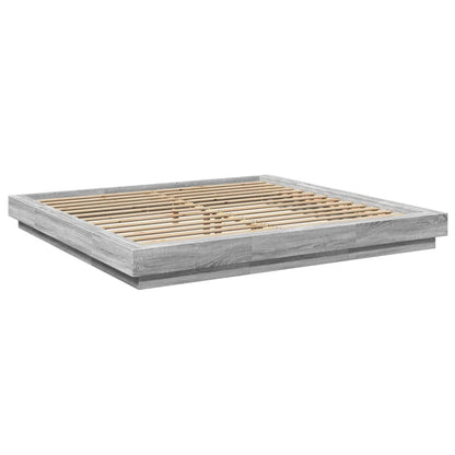 Bed Frame with LED without Mattress Grey Sonoma 200x200 cm