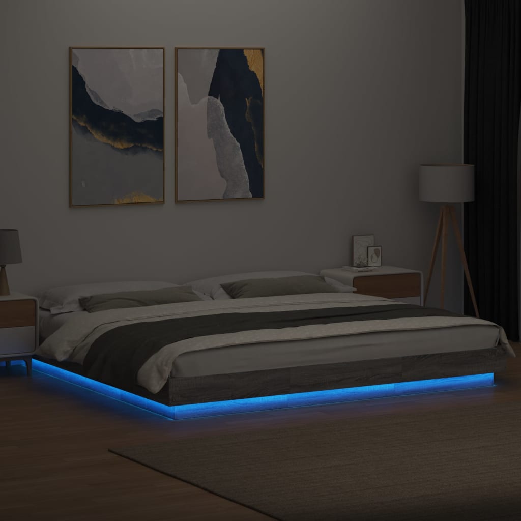 Bed Frame with LED without Mattress Grey Sonoma 200x200 cm