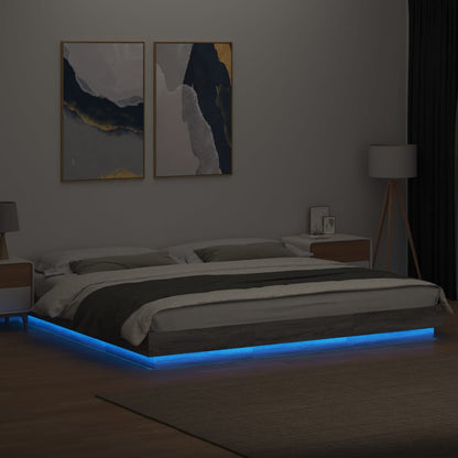 Bed Frame with LED without Mattress Grey Sonoma 200x200 cm