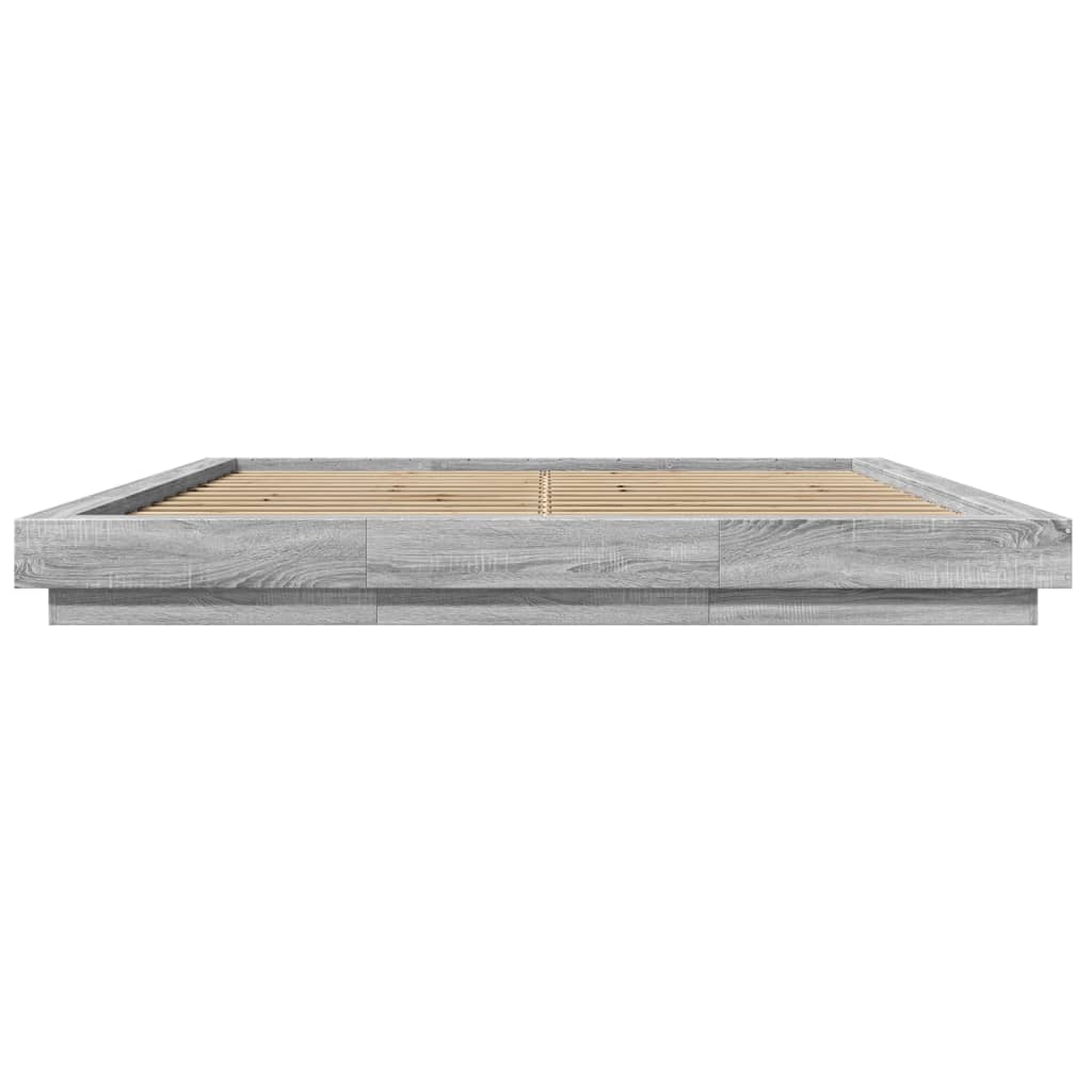 Bed Frame with LED without Mattress Grey Sonoma 200x200 cm