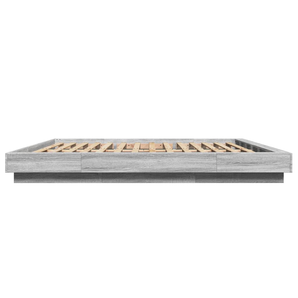 Bed Frame with LED without Mattress Grey Sonoma 200x200 cm