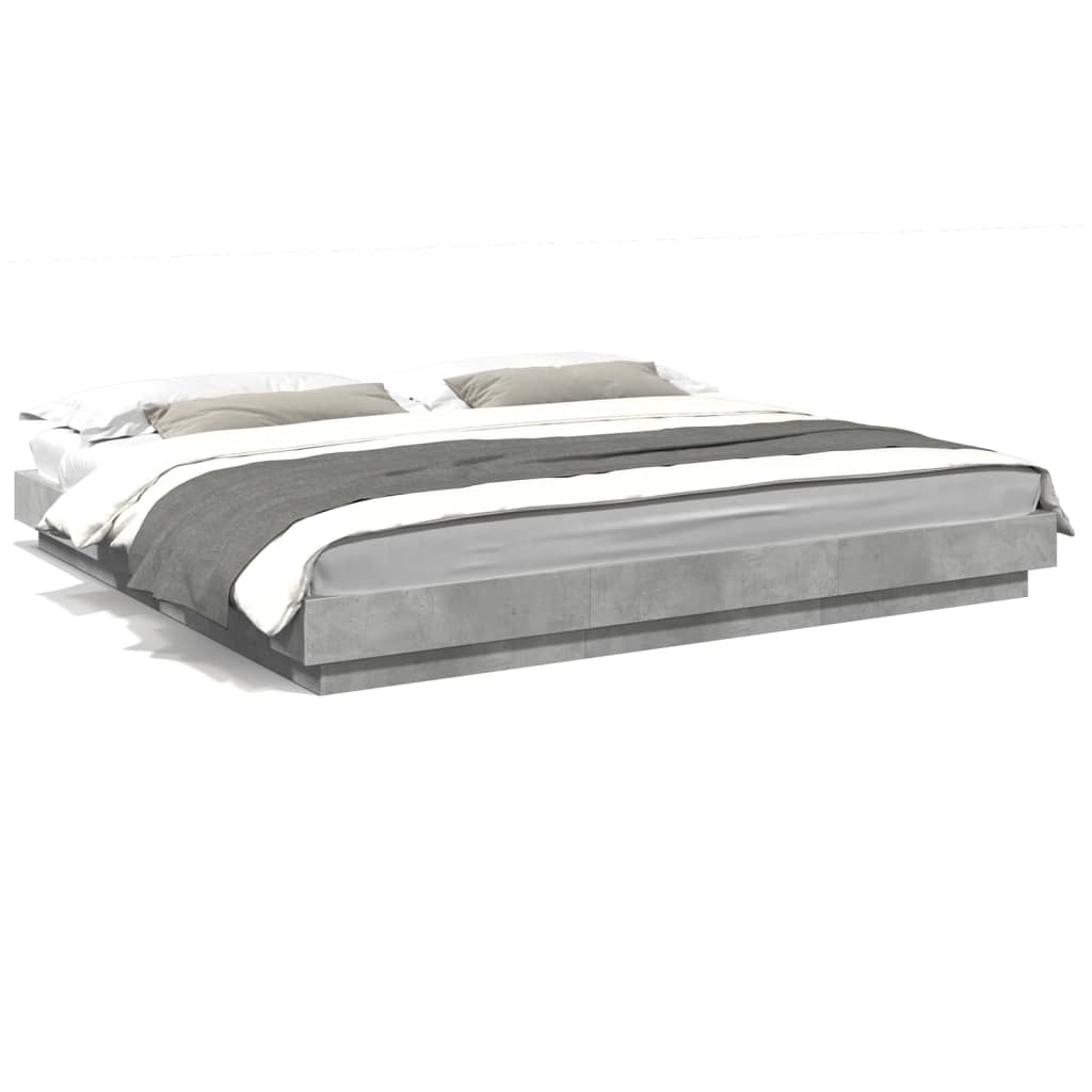 Bed Frame with LED without Mattress Concrete Grey 180x200 cm