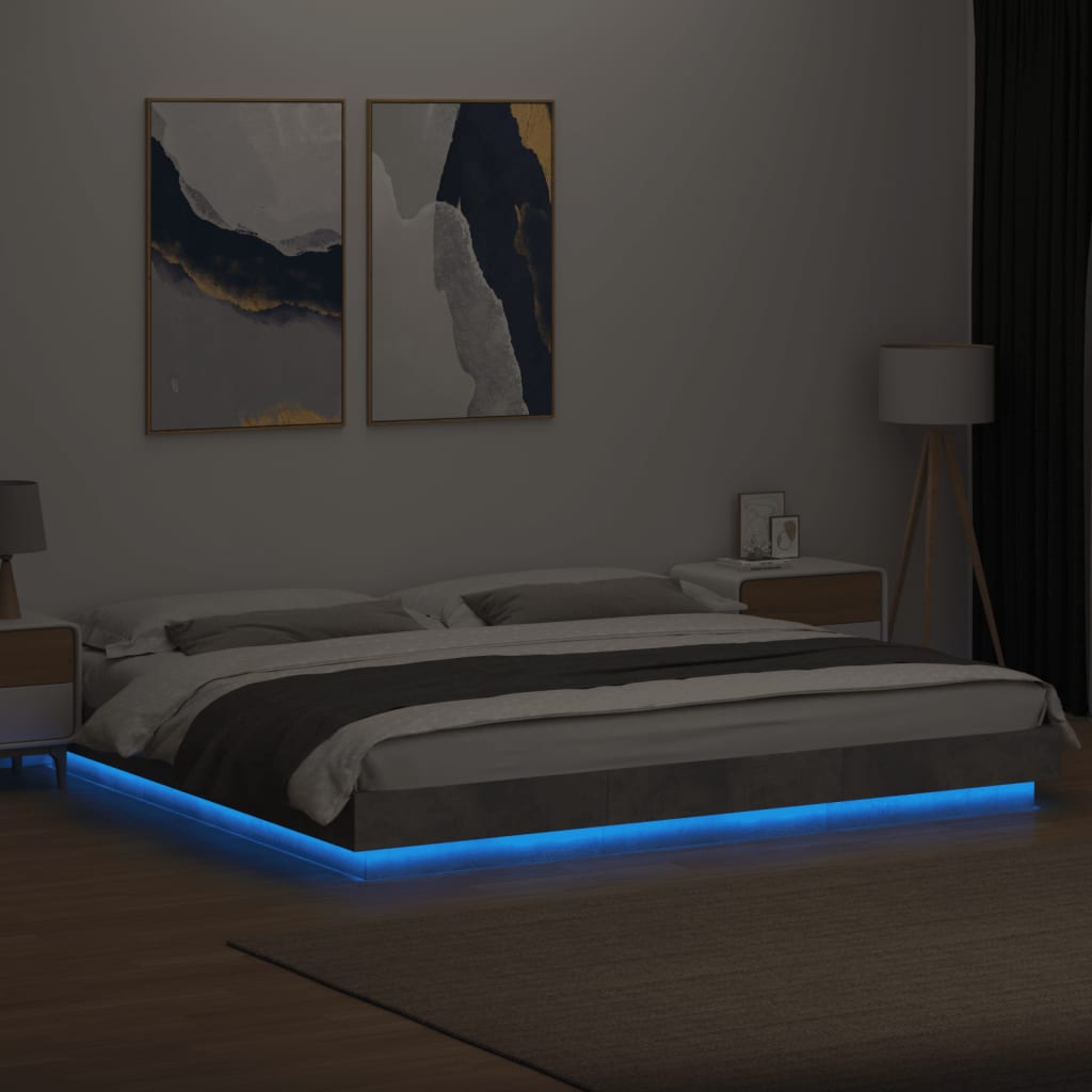 Bed Frame with LED without Mattress Concrete Grey 180x200 cm