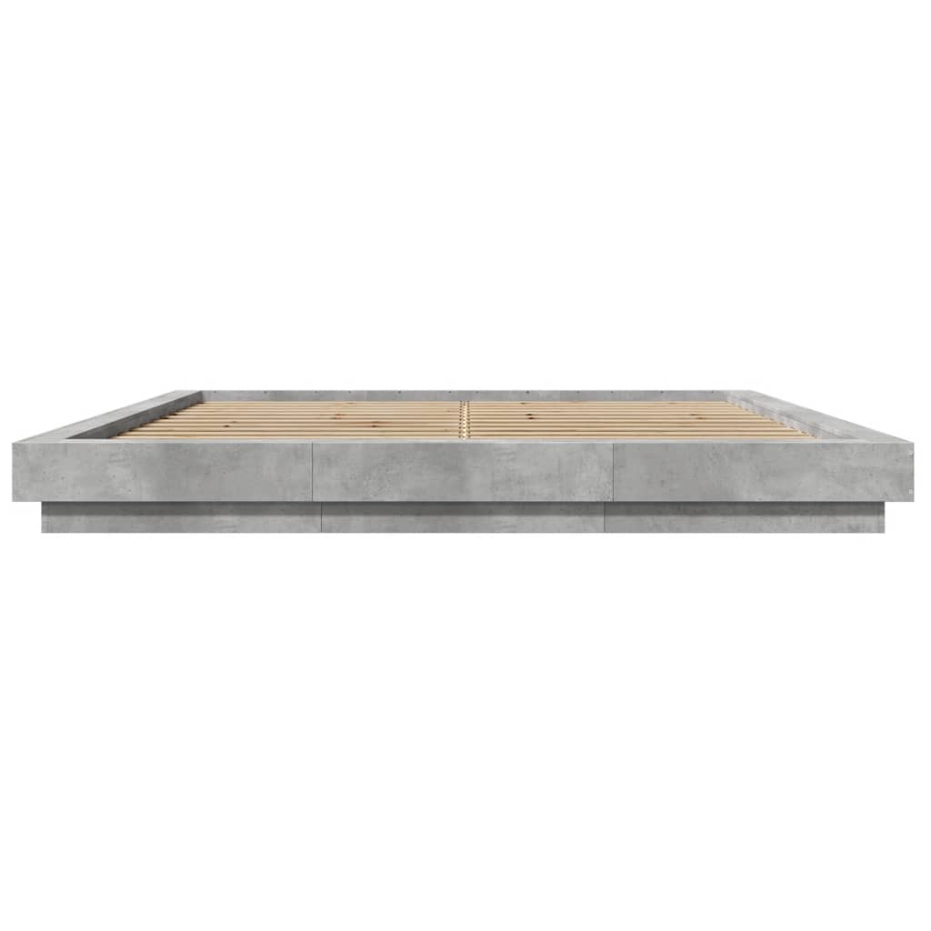 Bed Frame with LED without Mattress Concrete Grey 180x200 cm