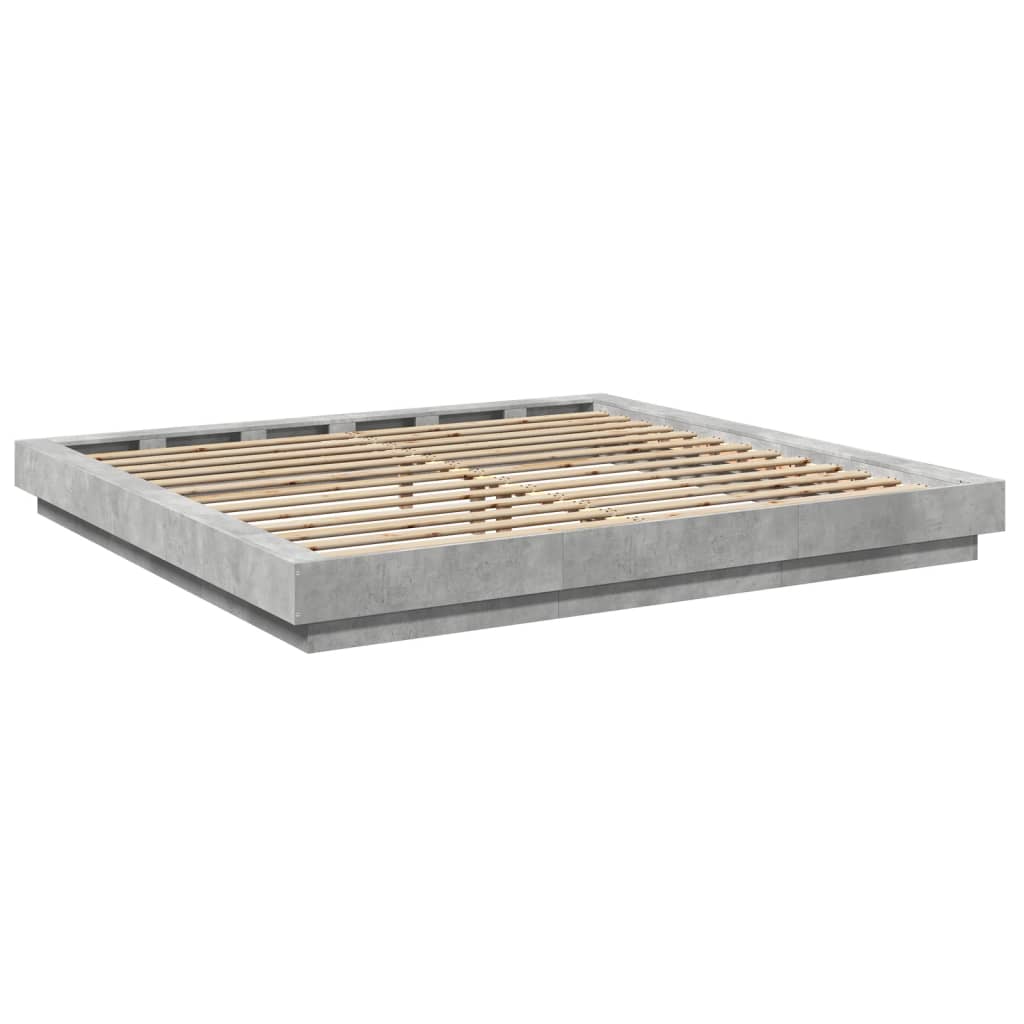 Bed Frame with LED without Mattress Concrete Grey 180x200 cm